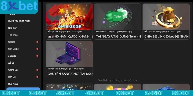 Các loại khuyến mãi 8xbet dựa trên giai đoạn đặc biệt