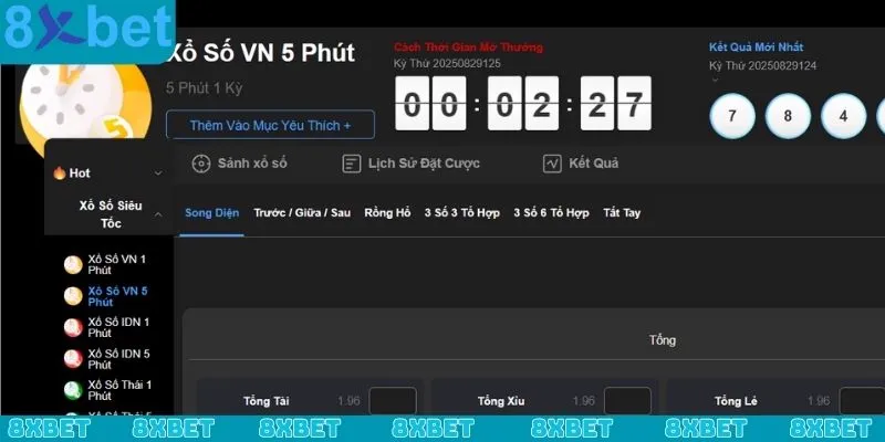 Ưu điểm của sảnh xổ số siêu tốc 8xbet